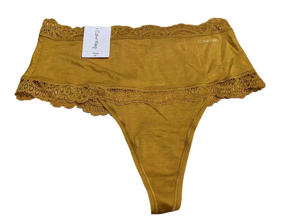 Calvin Klein Women's High Waisted Lace Trim Thong - XS